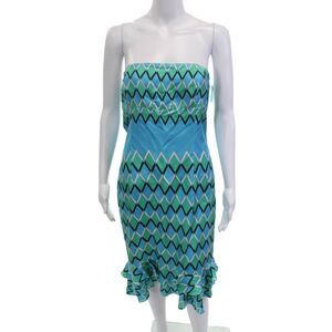 Tibi Womens Sundress Blue Silk Sleeveless Tie Neck Argyle Short Beach Size 10